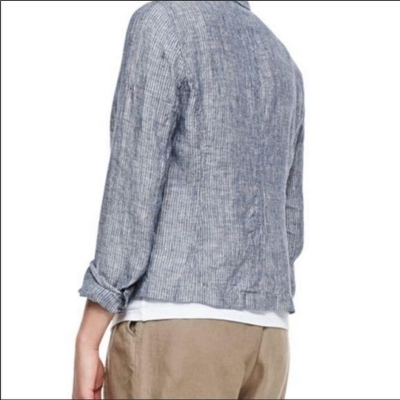Eileen Fisher chambray railroad Linen Blazer - Picture 5 of 11